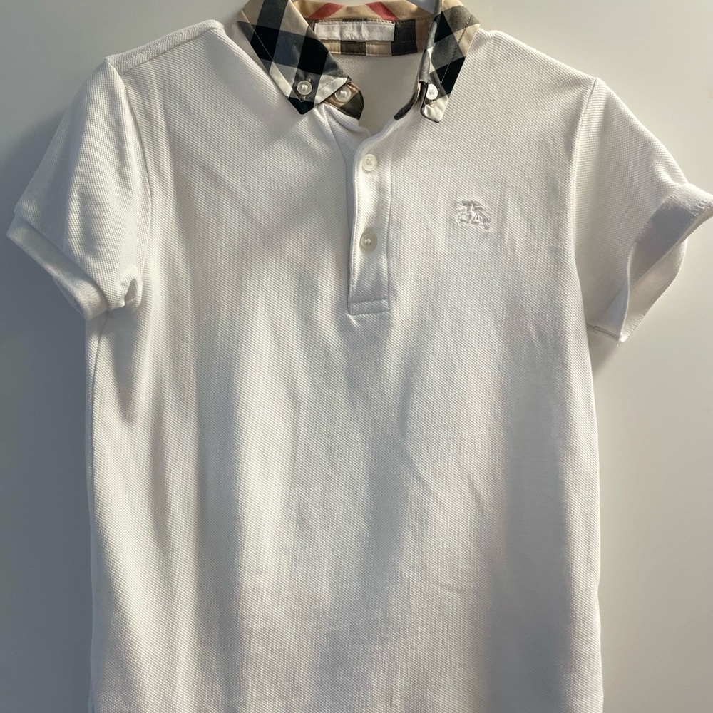 Burberry White Polo with Checkered Collar